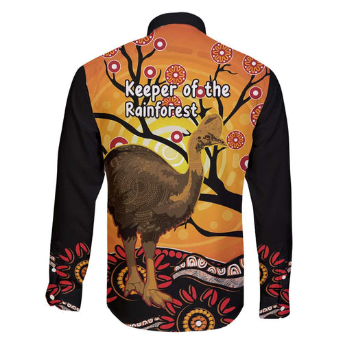 Keeper Of The Rainforest Cassowary Family Matching Off Shoulder Short Dress and Hawaiian Shirt Aboriginal Art