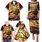 Keeper Of The Rainforest Cassowary Family Matching Puletasi and Hawaiian Shirt Aboriginal Art