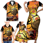 Keeper Of The Rainforest Cassowary Family Matching Short Sleeve Bodycon Dress and Hawaiian Shirt Aboriginal Art