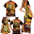 Keeper Of The Rainforest Cassowary Family Matching Short Sleeve Bodycon Dress and Hawaiian Shirt Aboriginal Art