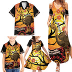 Keeper Of The Rainforest Cassowary Family Matching Summer Maxi Dress and Hawaiian Shirt Aboriginal Art