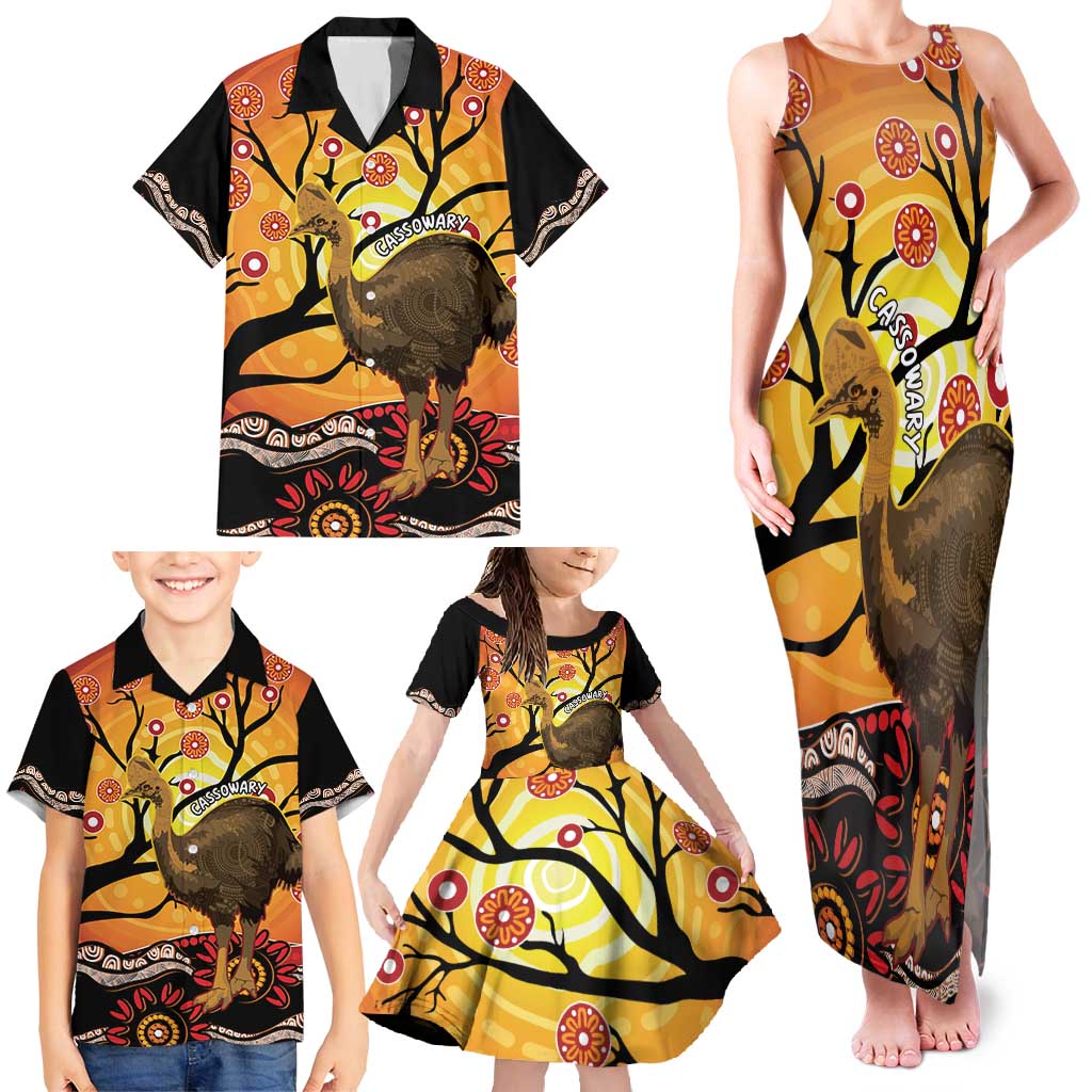 Keeper Of The Rainforest Cassowary Family Matching Tank Maxi Dress and Hawaiian Shirt Aboriginal Art