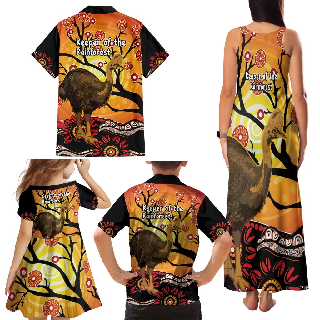 Keeper Of The Rainforest Cassowary Family Matching Tank Maxi Dress and Hawaiian Shirt Aboriginal Art