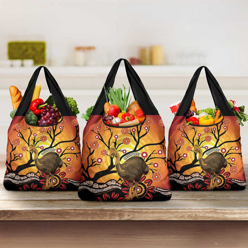 Keeper Of The Rainforest Cassowary Grocery Bag Aboriginal Art