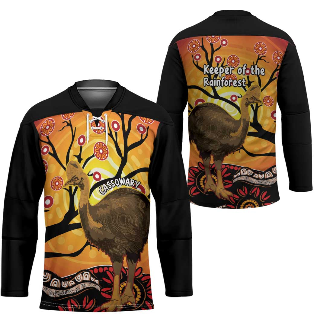 Keeper Of The Rainforest Cassowary Hockey Jersey Aboriginal Art - Aussie Hoodie