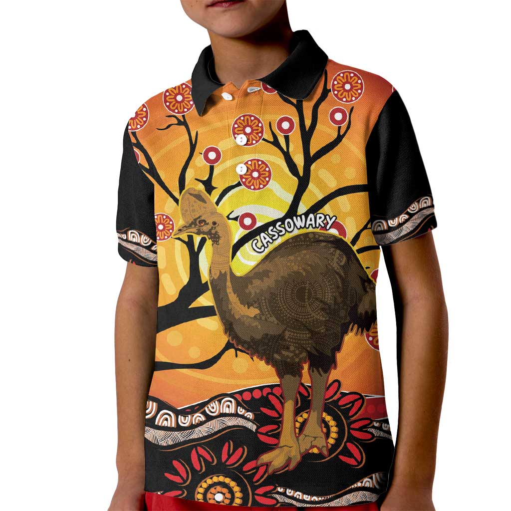 Keeper Of The Rainforest Cassowary Kid Polo Shirt Aboriginal Art