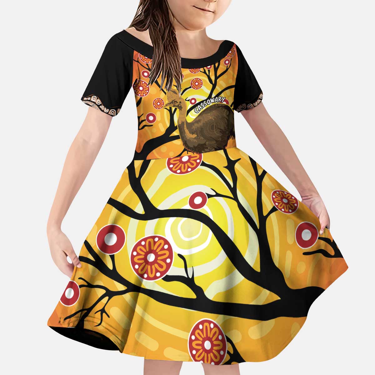 Keeper Of The Rainforest Cassowary Kid Short Sleeve Dress Aboriginal Art