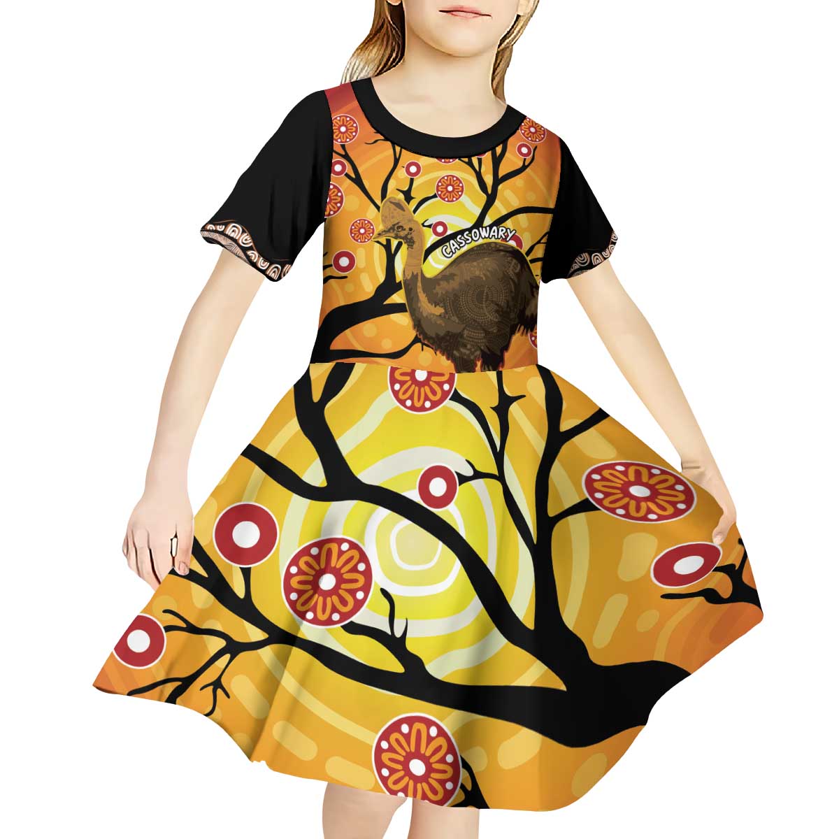 Keeper Of The Rainforest Cassowary Kid Short Sleeve Dress Aboriginal Art
