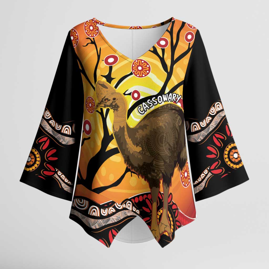 Keeper Of The Rainforest Cassowary Kimono Sleeve Blouse Aboriginal Art - Aussie Hoodie