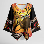 Keeper Of The Rainforest Cassowary Kimono Sleeve Blouse Aboriginal Art - Aussie Hoodie