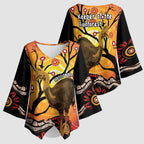 Keeper Of The Rainforest Cassowary Kimono Sleeve Blouse Aboriginal Art - Aussie Hoodie