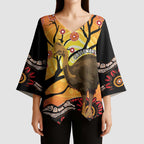 Keeper Of The Rainforest Cassowary Kimono Sleeve Blouse Aboriginal Art - Aussie Hoodie