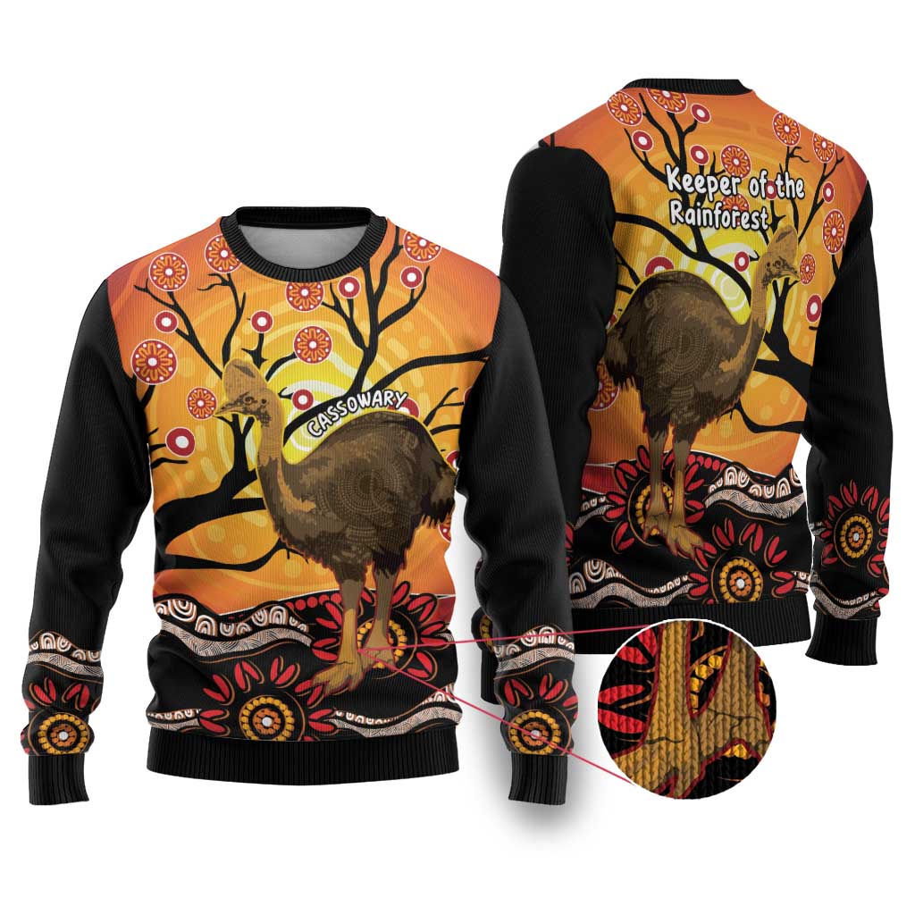 Keeper Of The Rainforest Cassowary Ugly Christmas Sweater Aboriginal Art - Aussie Hoodie