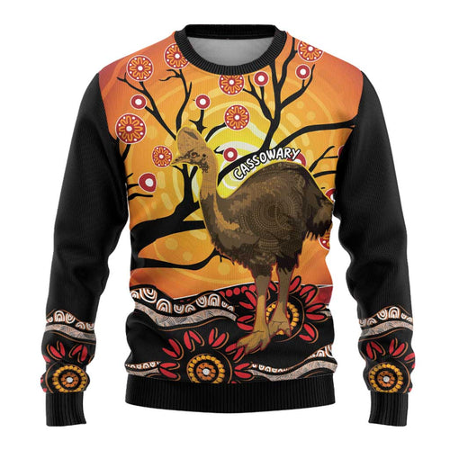 Keeper Of The Rainforest Cassowary Ugly Christmas Sweater Aboriginal Art - Aussie Hoodie
