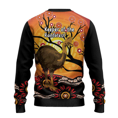 Keeper Of The Rainforest Cassowary Ugly Christmas Sweater Aboriginal Art - Aussie Hoodie