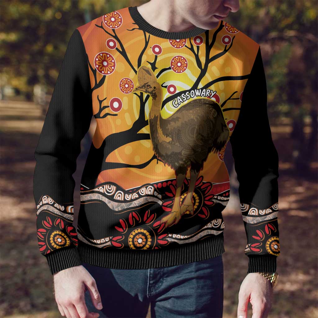 Keeper Of The Rainforest Cassowary Ugly Christmas Sweater Aboriginal Art - Aussie Hoodie