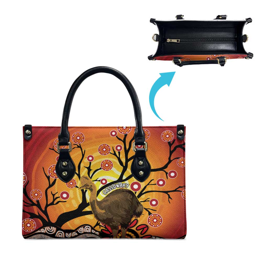 Keeper Of The Rainforest Cassowary Leather Bag Aboriginal Art - Aussie Hoodie