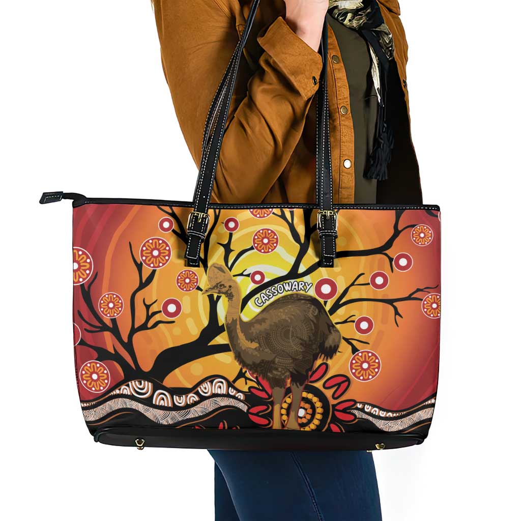 Keeper Of The Rainforest Cassowary Leather Tote Bag Aboriginal Art