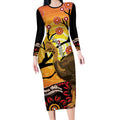 Keeper Of The Rainforest Cassowary Long Sleeve Bodycon Dress Aboriginal Art