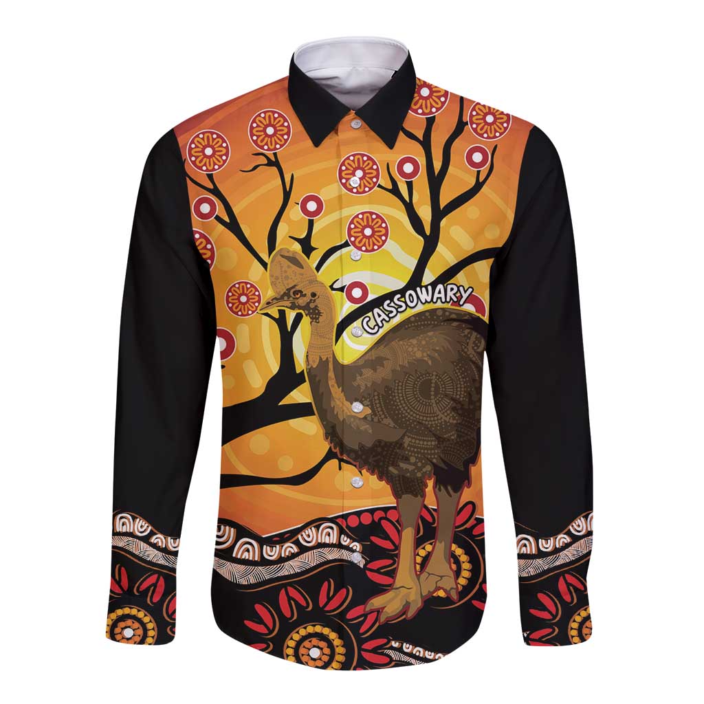 Keeper Of The Rainforest Cassowary Long Sleeve Button Shirt Aboriginal Art