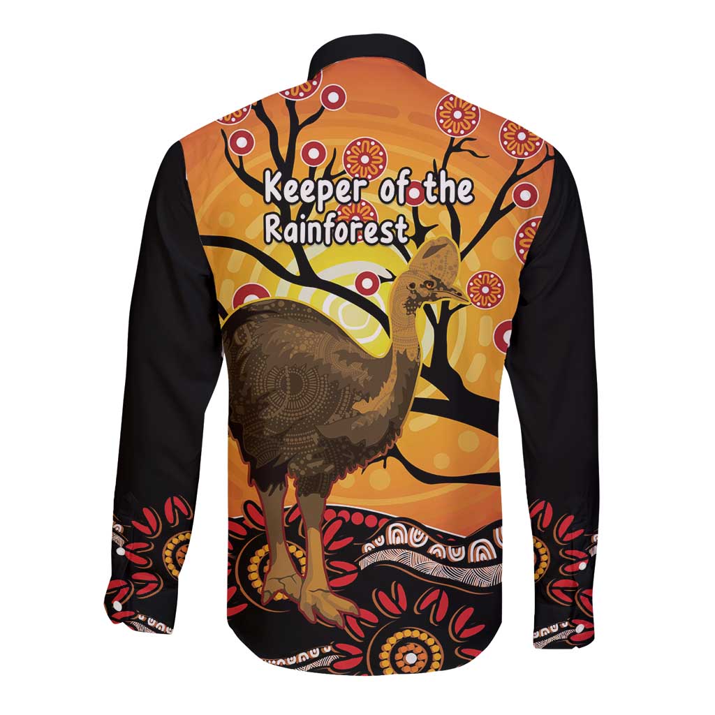 Keeper Of The Rainforest Cassowary Long Sleeve Button Shirt Aboriginal Art