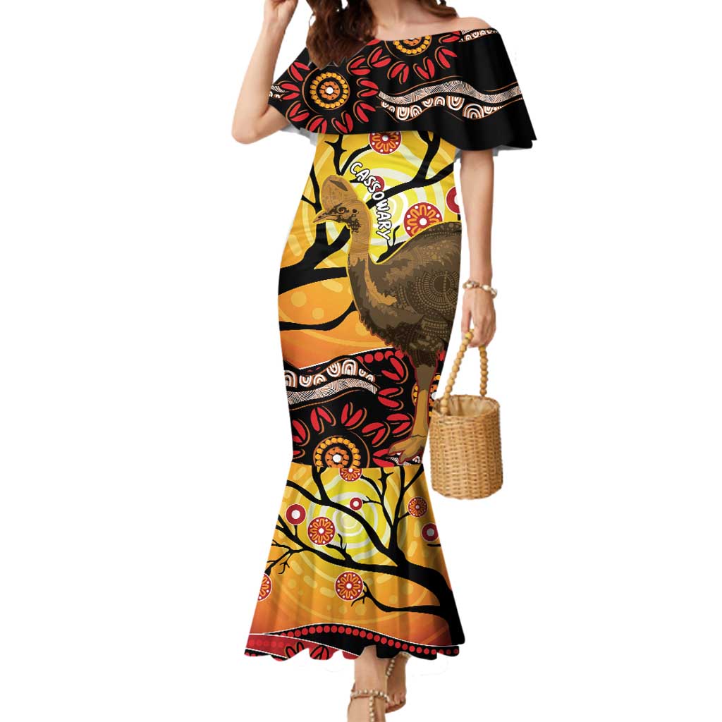 Keeper Of The Rainforest Cassowary Mermaid Dress Aboriginal Art
