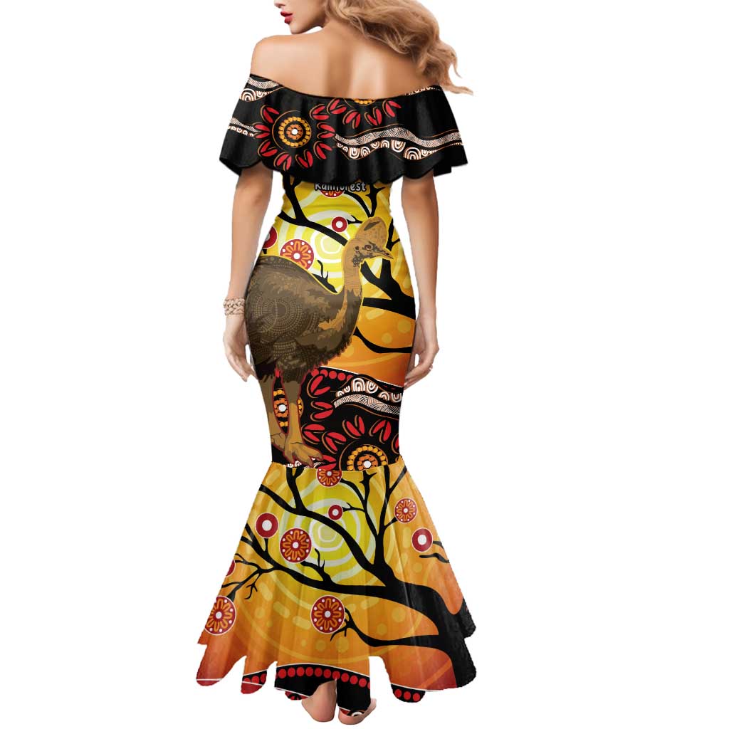 Keeper Of The Rainforest Cassowary Mermaid Dress Aboriginal Art