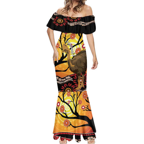 Keeper Of The Rainforest Cassowary Mermaid Dress Aboriginal Art