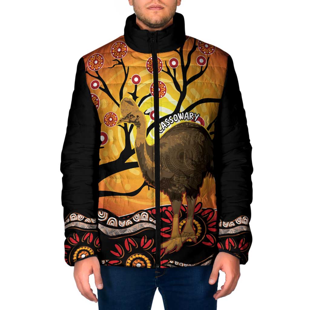 Keeper Of The Rainforest Cassowary Padded Jacket Aboriginal Art - Aussie Hoodie