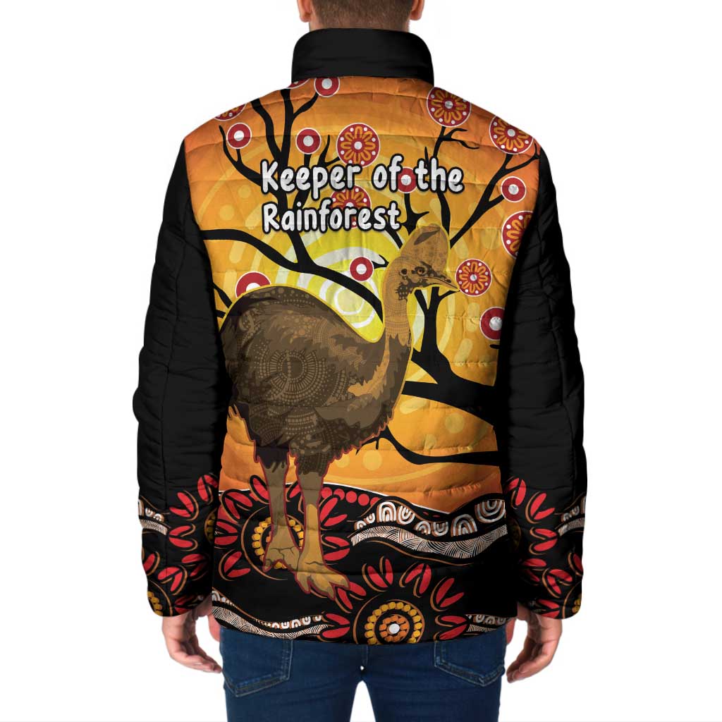 Keeper Of The Rainforest Cassowary Padded Jacket Aboriginal Art - Aussie Hoodie