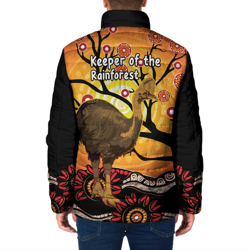 Keeper Of The Rainforest Cassowary Padded Jacket Aboriginal Art - Aussie Hoodie