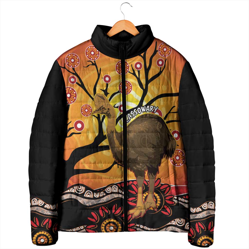 Keeper Of The Rainforest Cassowary Padded Jacket Aboriginal Art - Aussie Hoodie