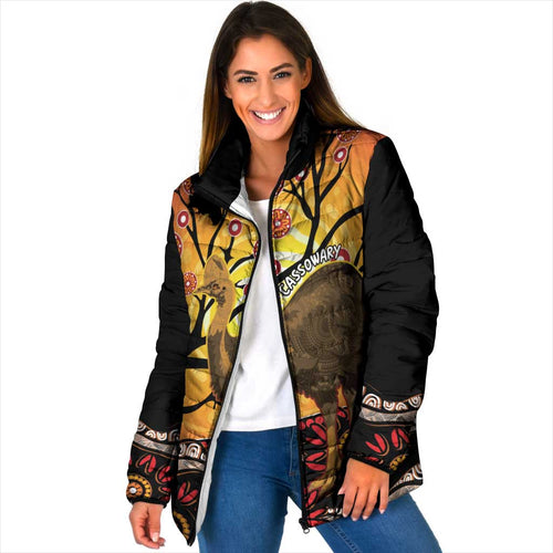 Keeper Of The Rainforest Cassowary Padded Jacket Aboriginal Art - Aussie Hoodie