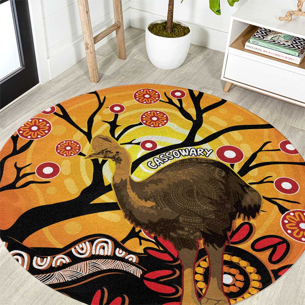 Keeper Of The Rainforest Cassowary Round Carpet Aboriginal Art