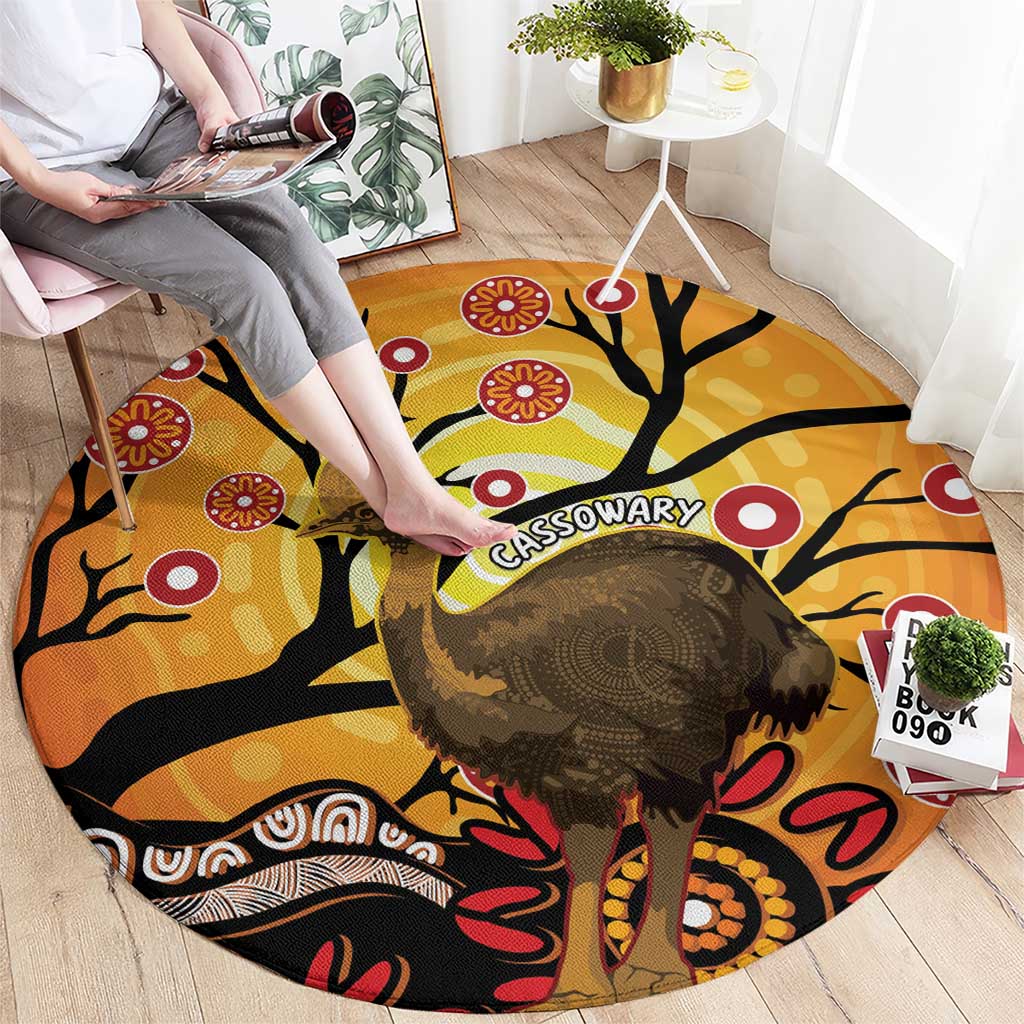 Keeper Of The Rainforest Cassowary Round Carpet Aboriginal Art