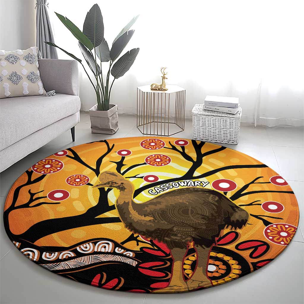 Keeper Of The Rainforest Cassowary Round Carpet Aboriginal Art