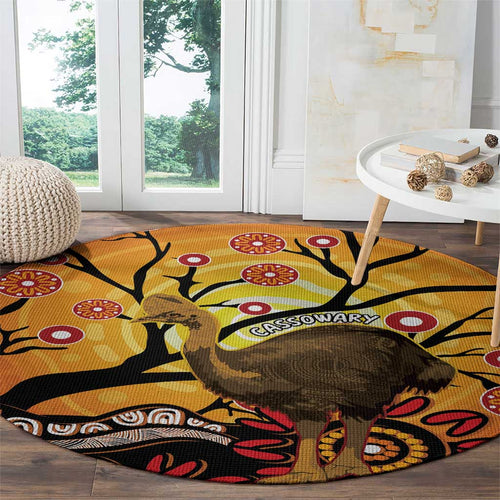 Keeper Of The Rainforest Cassowary Round Carpet Aboriginal Art