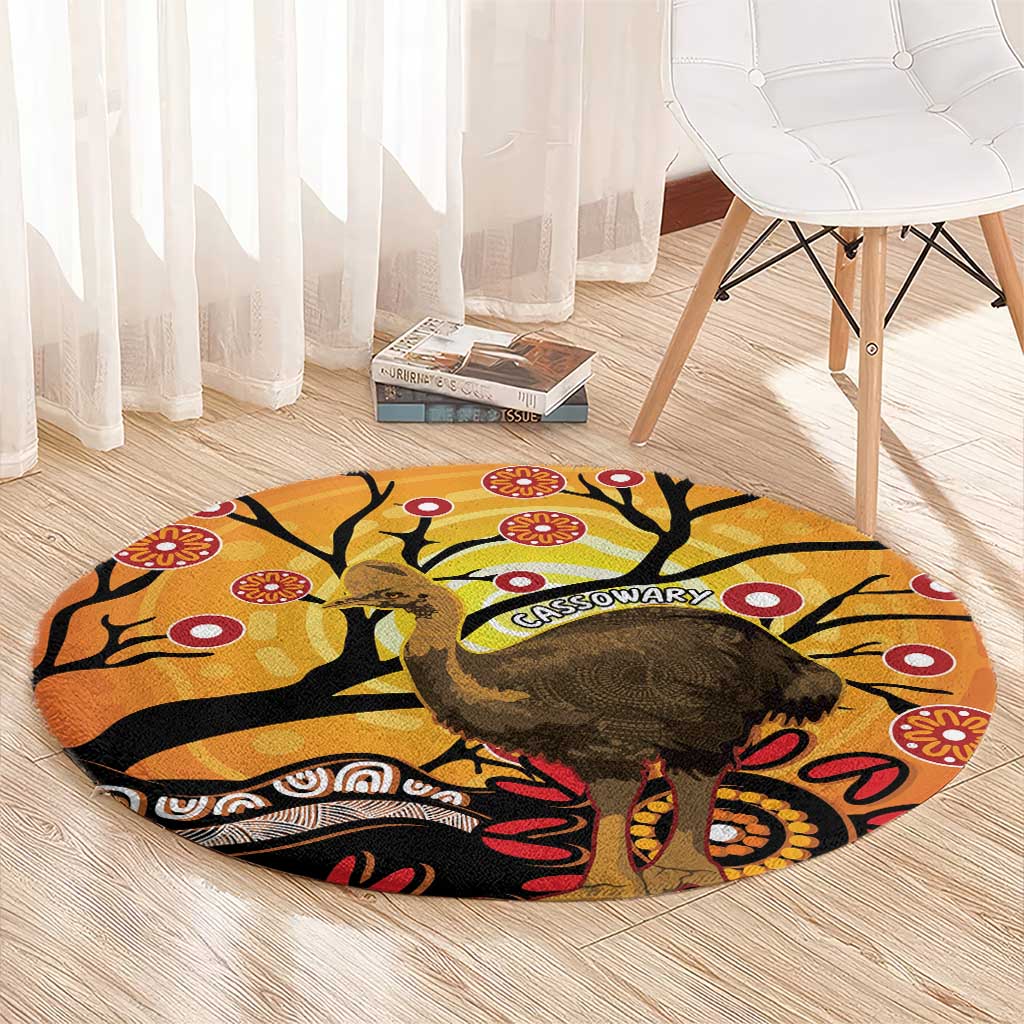Keeper Of The Rainforest Cassowary Round Carpet Aboriginal Art