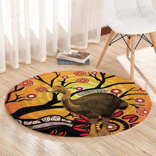 Keeper Of The Rainforest Cassowary Round Carpet Aboriginal Art