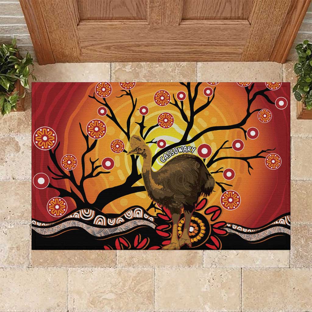 Keeper Of The Rainforest Cassowary Rubber Doormat Aboriginal Art
