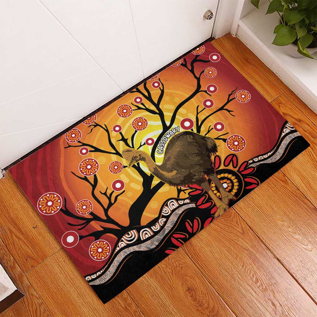 Keeper Of The Rainforest Cassowary Rubber Doormat Aboriginal Art