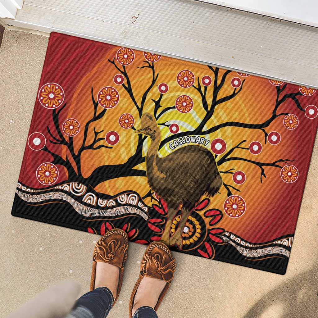 Keeper Of The Rainforest Cassowary Rubber Doormat Aboriginal Art