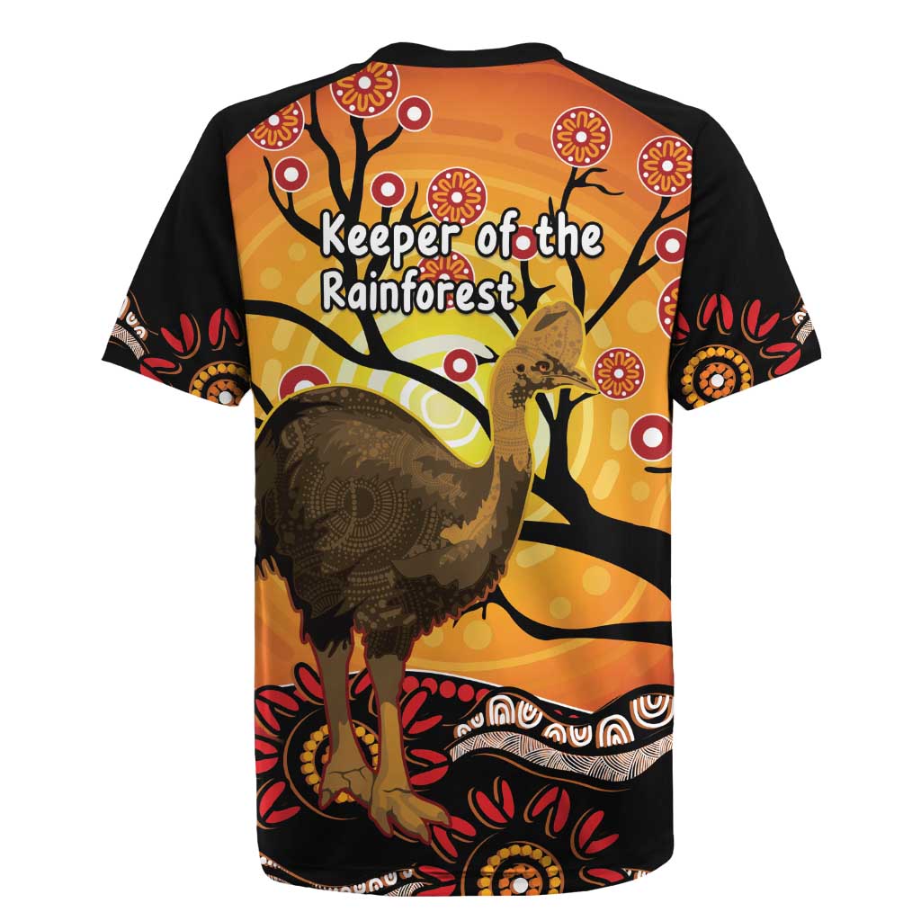 Keeper Of The Rainforest Cassowary Rugby Jersey Aboriginal Art