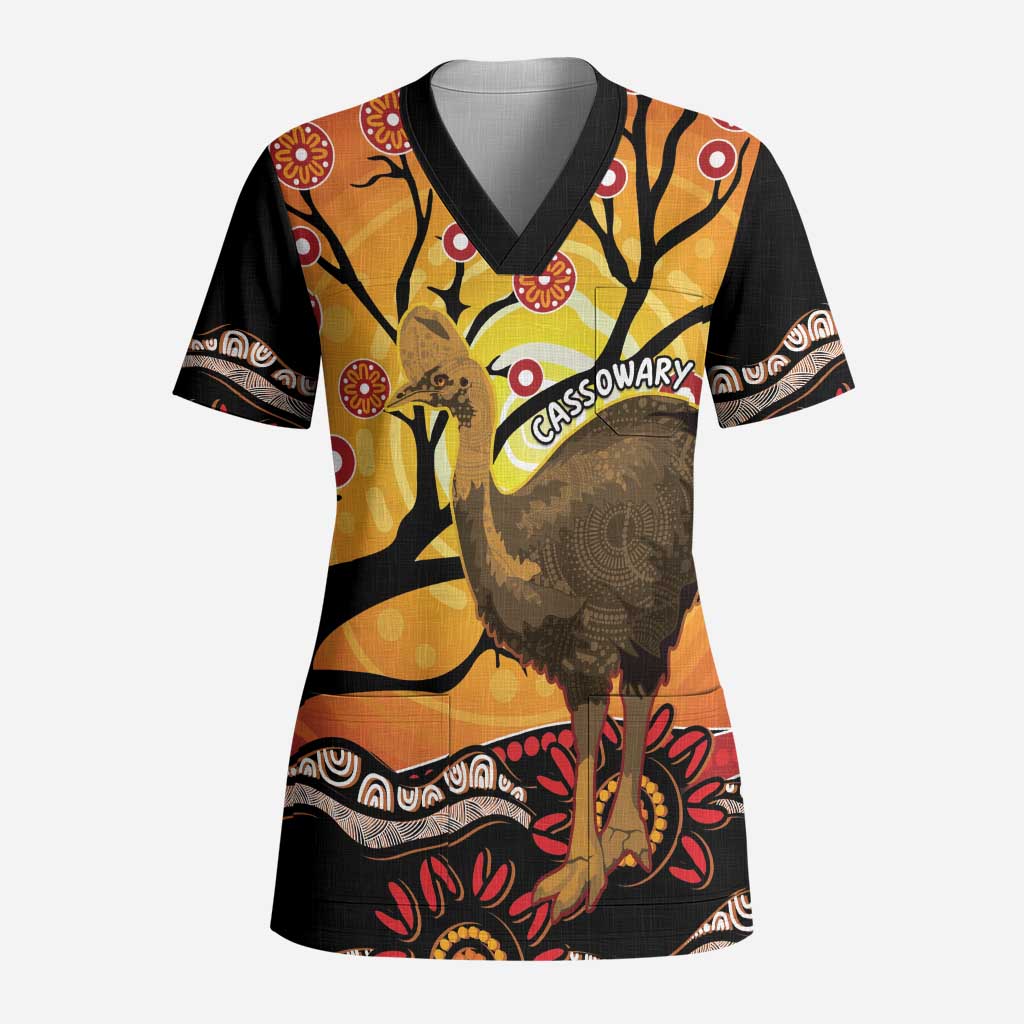 Keeper Of The Rainforest Cassowary Scrub Top Aboriginal Art - Aussie Hoodie