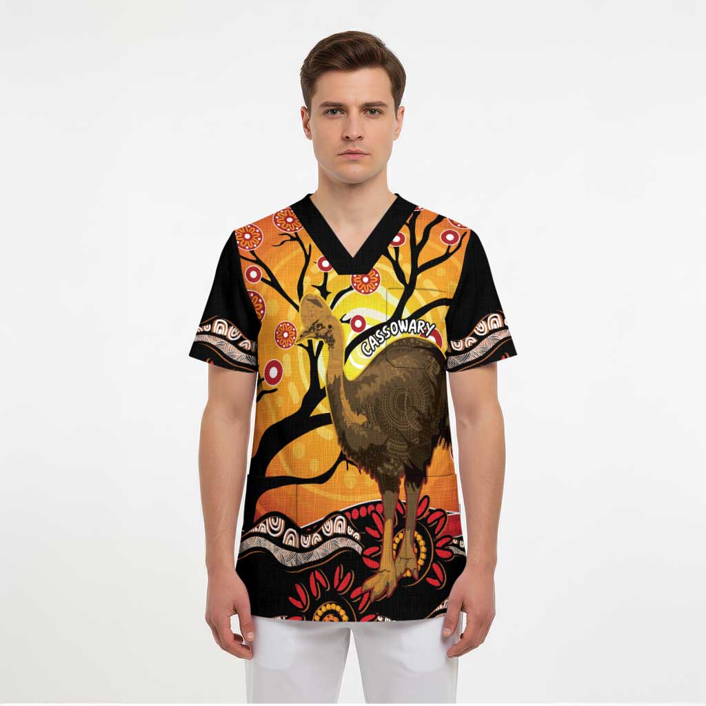 Keeper Of The Rainforest Cassowary Scrub Top Aboriginal Art - Aussie Hoodie