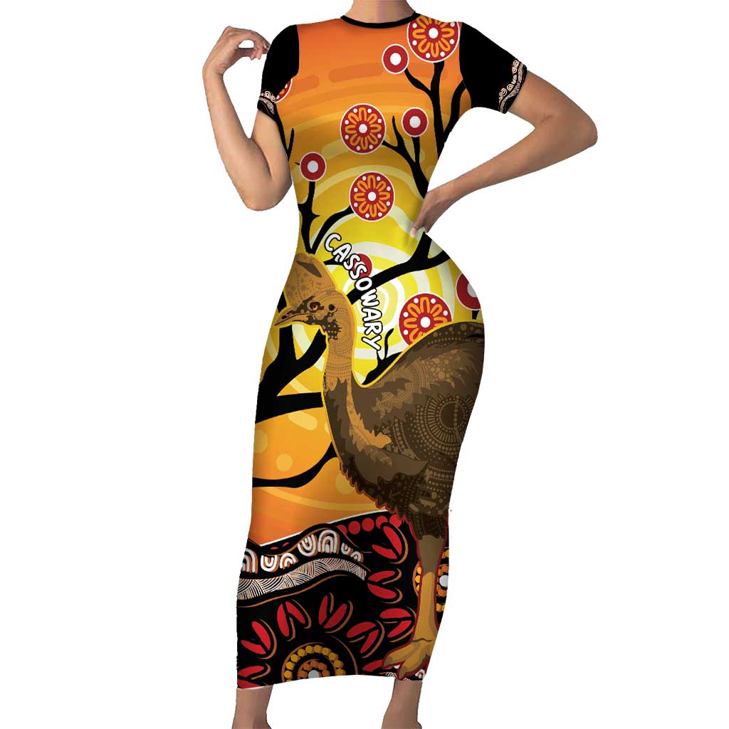 Keeper Of The Rainforest Cassowary Short Sleeve Bodycon Dress Aboriginal Art