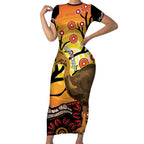 Keeper Of The Rainforest Cassowary Short Sleeve Bodycon Dress Aboriginal Art