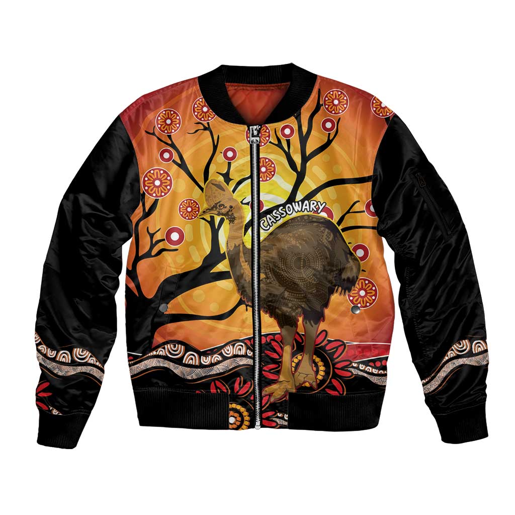 Keeper Of The Rainforest Cassowary Sleeve Zip Bomber Jacket Aboriginal Art