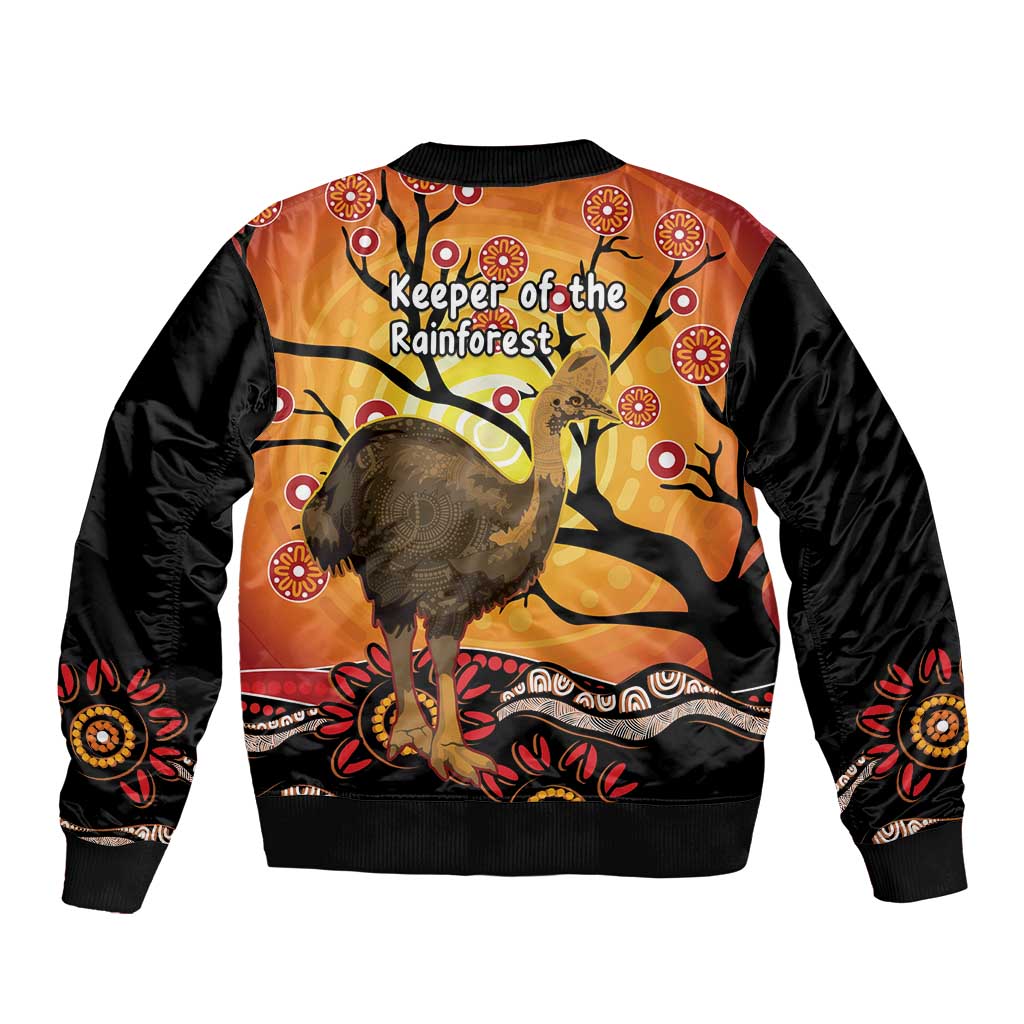 Keeper Of The Rainforest Cassowary Sleeve Zip Bomber Jacket Aboriginal Art