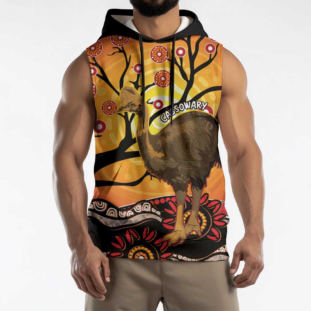 Keeper Of The Rainforest Cassowary Sleeveless Hoodie Aboriginal Art - Aussie Hoodie